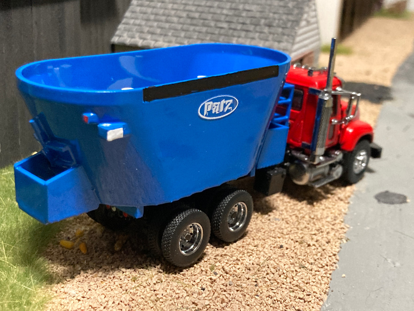 1/64 Vertical Feed Twin Triple Screw Blue on Mack Granite Truck