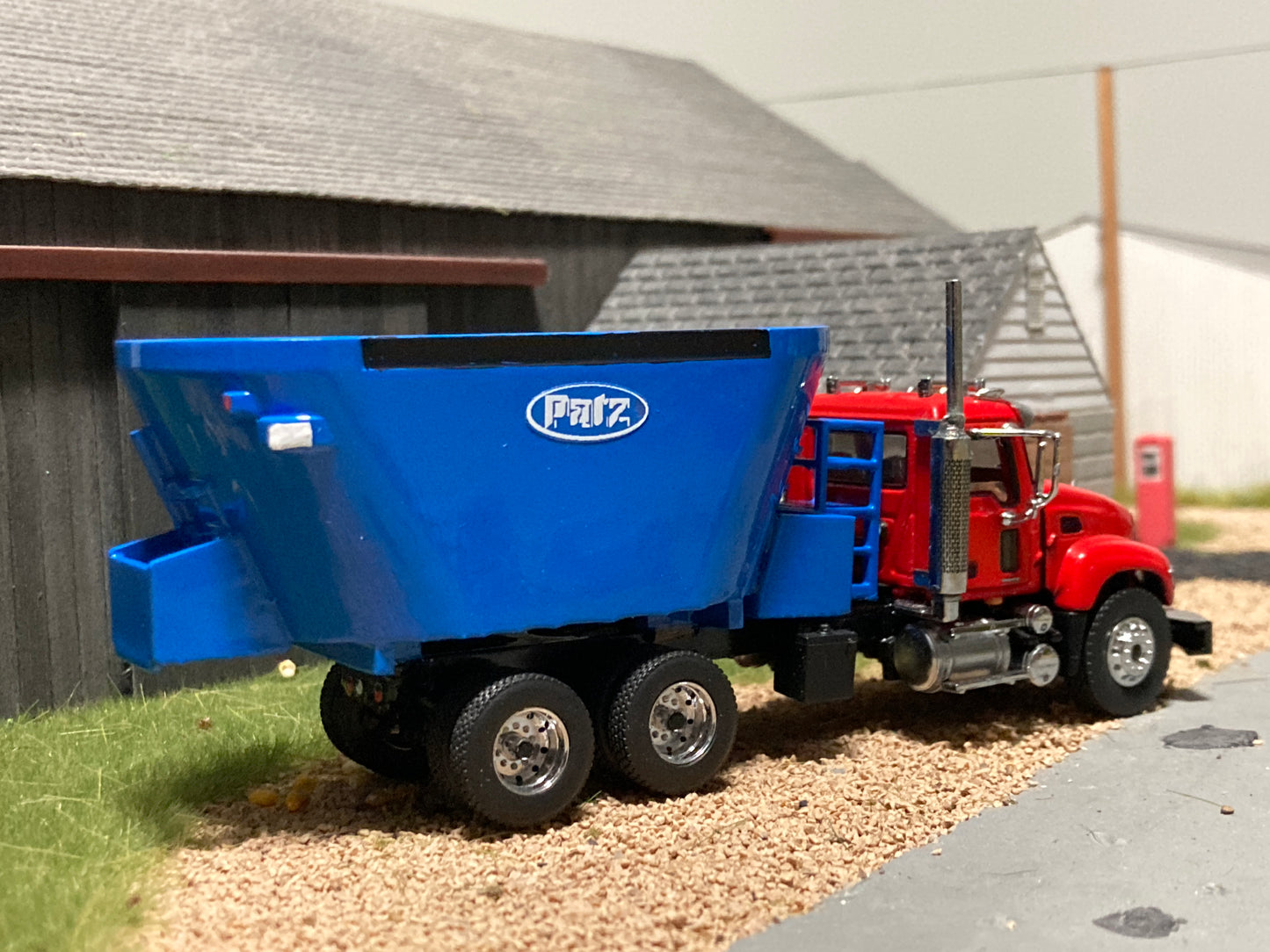 1/64 Vertical Feed Twin Triple Screw Blue on Mack Granite Truck