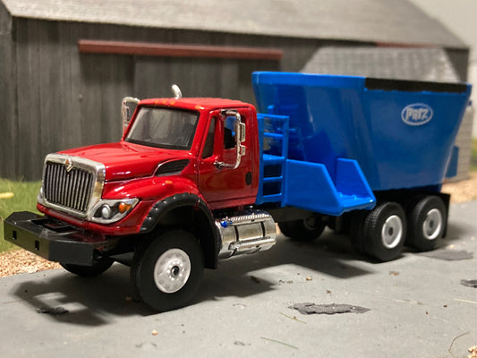 1/64 Vertical Feed Twin Screw Blue on Red International Workstar Truck