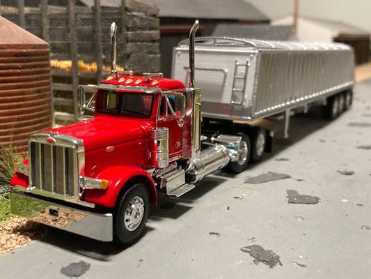 1/64 3 Axle 2 Hopper Grain Trailer White/Silver for Semi Trucks