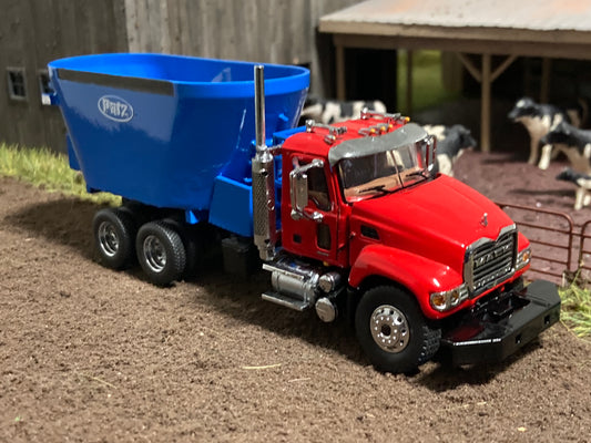 1/64 Vertical Feed Twin Triple Screw Blue on Mack Granite Truck